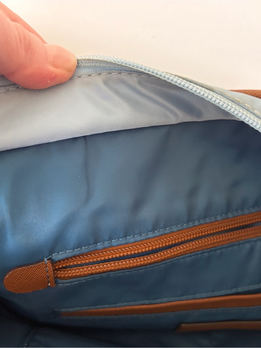 Michael Kors light blue nylon tote with brown leather trim - Picture 12 of 15